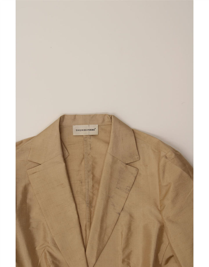 TOUJOURS Womens 1 Button 3/4 Sleeve Blazer Jacket IT 52 2XL Beige Silk Vintage Toujours and Second-Hand Toujours from Messina Hembry 