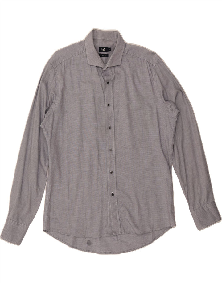 DACK'S Mens Slim Fit Shirt Large Grey Cotton Vintage Dack's and Second-Hand Dack's from Messina Hembry 