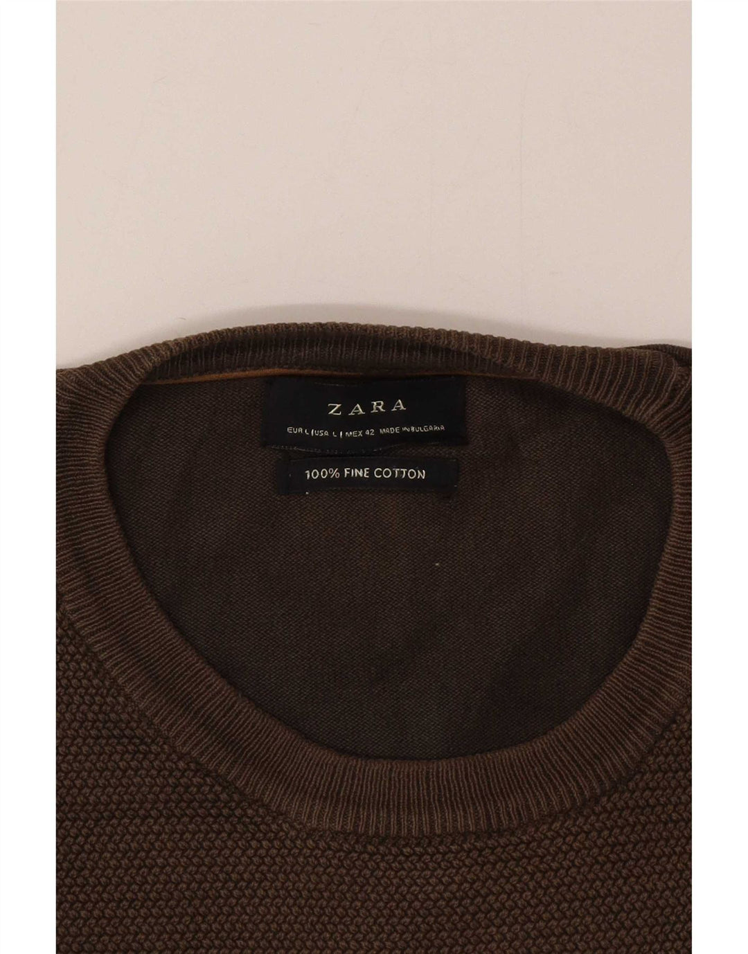 Zara Mens Crew Neck Jumper Sweater Large Brown Cotton
