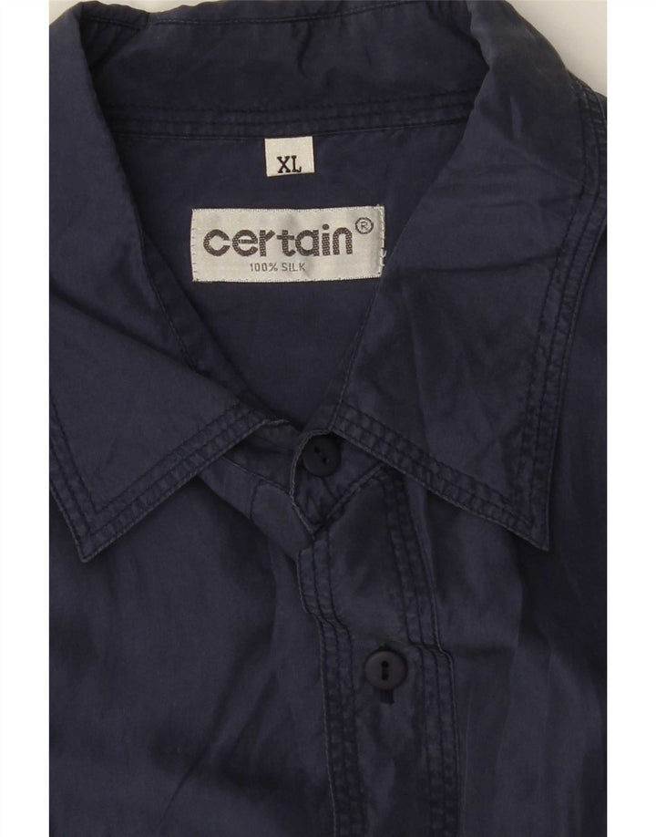 Chemise Homme Vintage XL Soie Bleu Marine