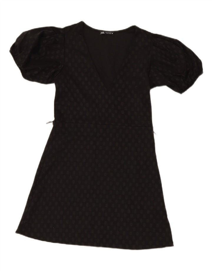 ZARA Womens A-Line Dress UK 10 Small Black Spotted Polyester
