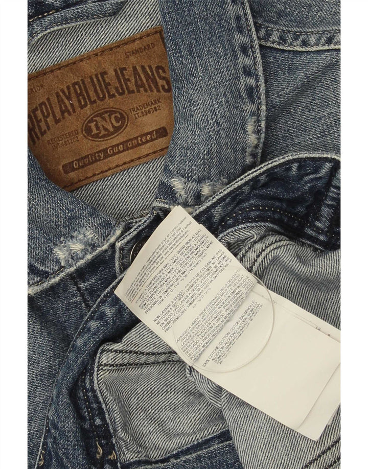 Replay Womens Distressed Denim Jacket UK 14 Medium Blue Cotton
