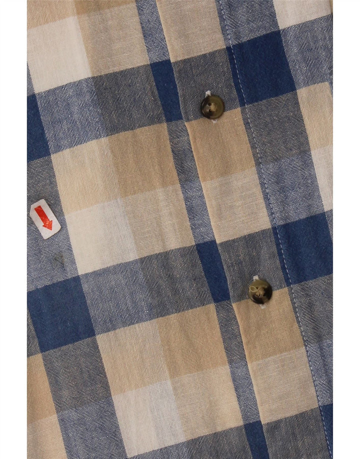 Dack's Mens Short Sleeve Shirt XL Beige Gingham Linen