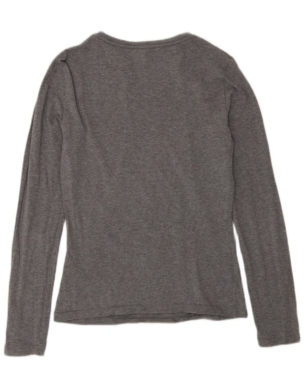 Armani Jeans Mujer Gráfico Top Manga Larga UK 12 Algodón Gris Medio