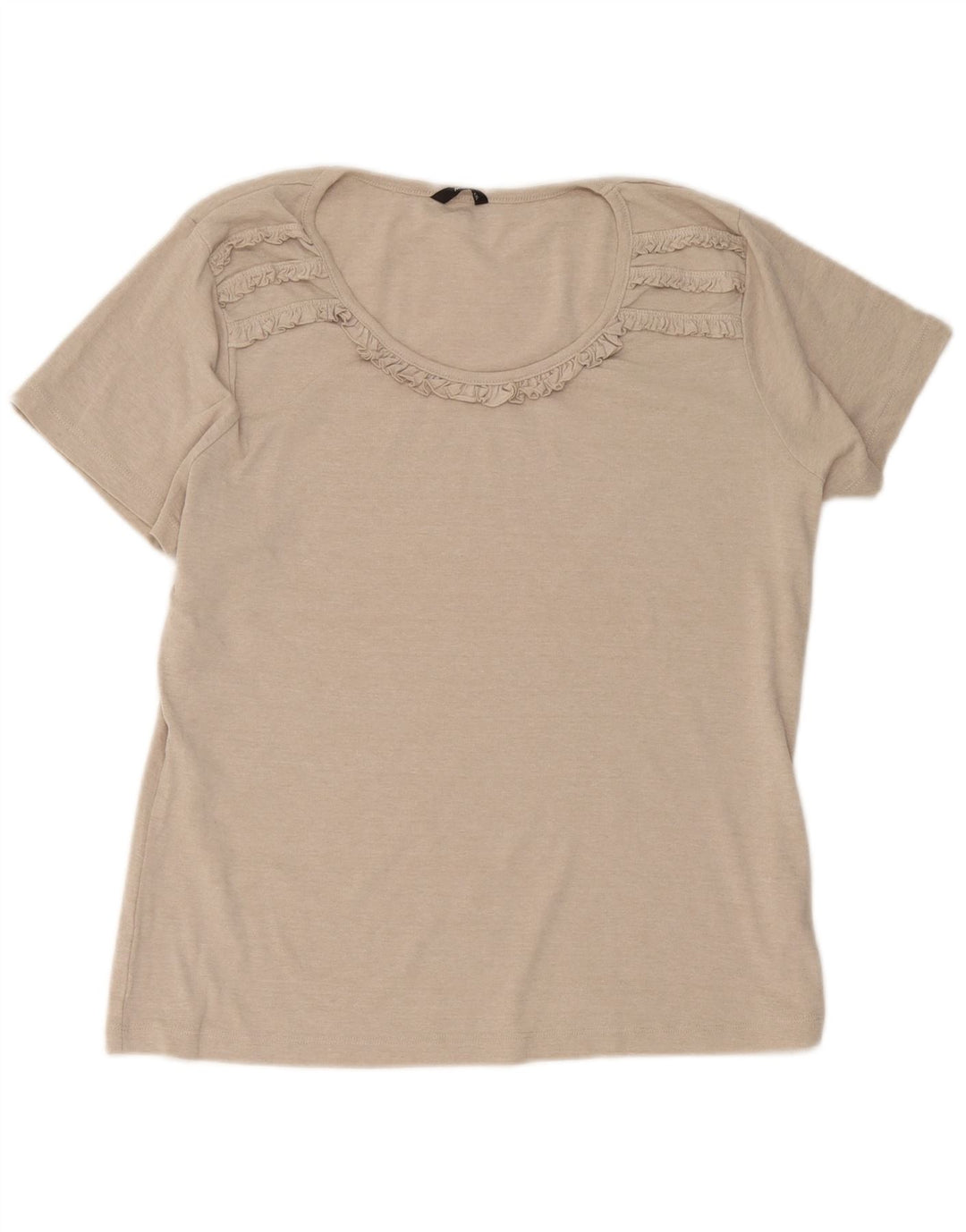 M&Co Womens Ruffle Front Blouse Top UK 20 2XL Beige Cotton