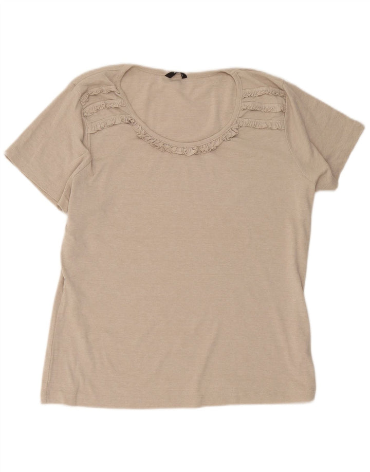 M&Co Womens Ruffle Front Blouse Top UK 20 2XL Beige Cotton