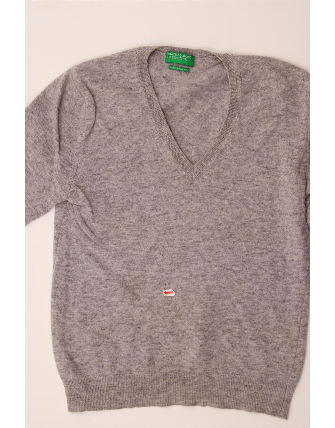 BENETTON Womens V-Neck Jumper Sweater UK 8 Small Grey Vintage Benetton and Second-Hand Benetton from Messina Hembry 