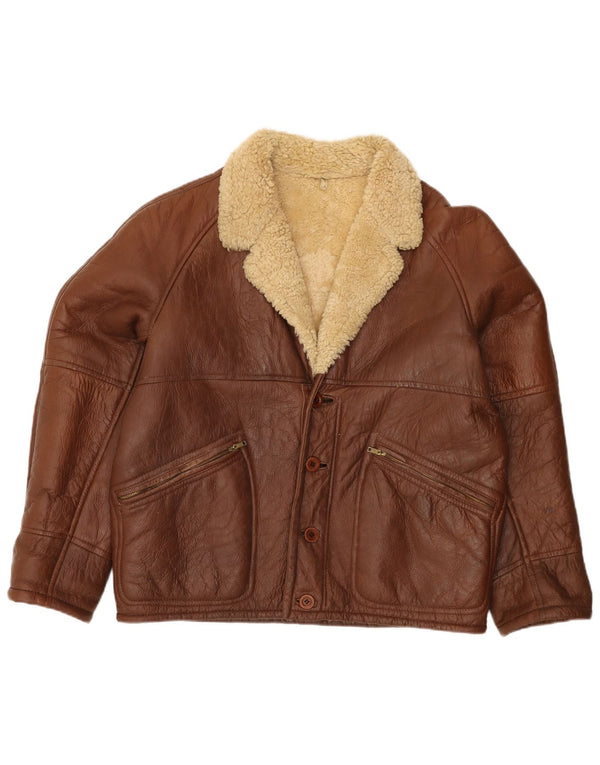Giubbotto shearling vintage da uomo IT 52 XL in pelle marrone