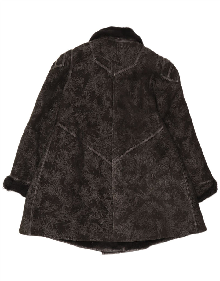 Vintage Damen Shearling Mantel IT 44 Medium Black Floral Shearling