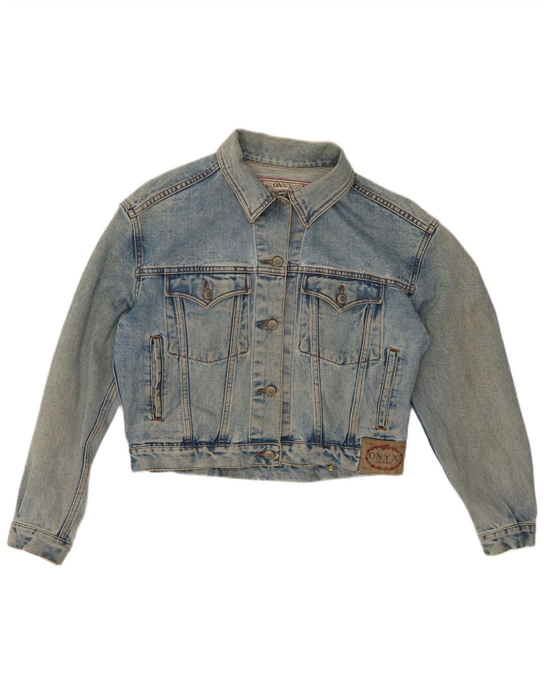 ONYX Womens Crop Denim Jacket UK 14 Medium Blue Cotton