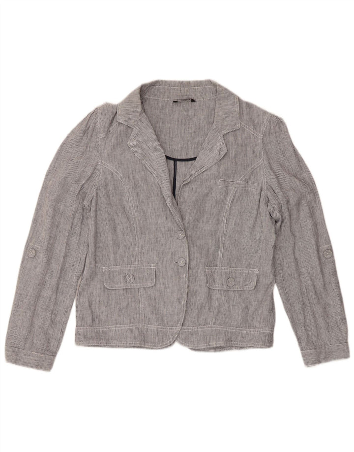 M&Co Veste Blazer 2 Boutons pour Femme UK 16 Grand Lin Bleu à Rayures