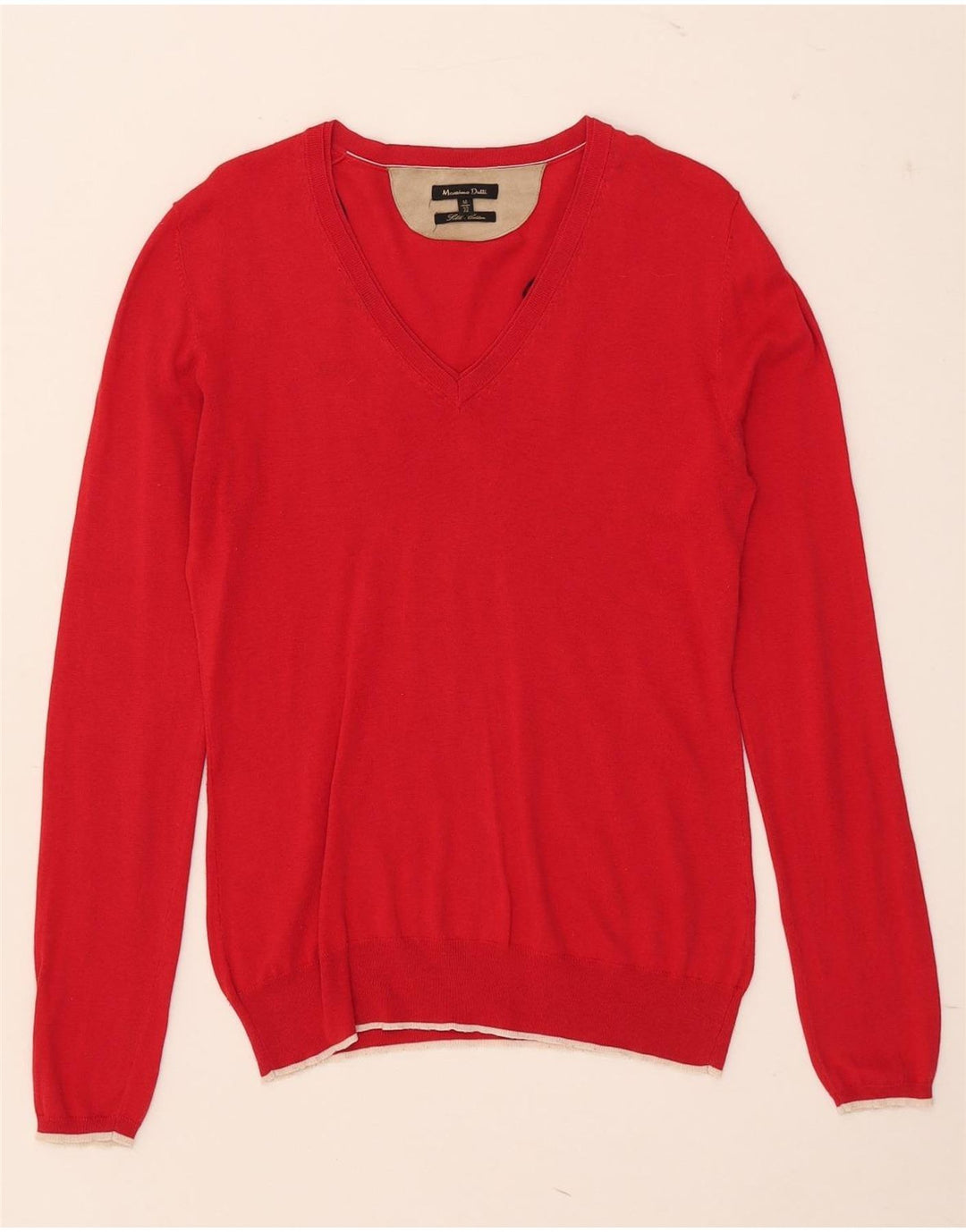 Massimo Dutti Maglione da donna con scollo a V UK 12 Seta rossa media