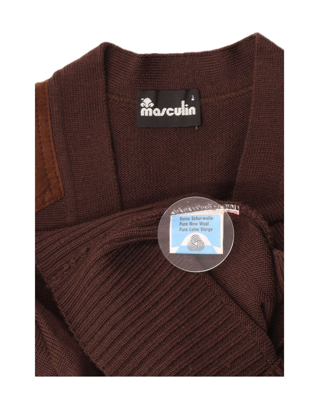 Masculin Mens Cardigan Sweater Small Brown New Wool