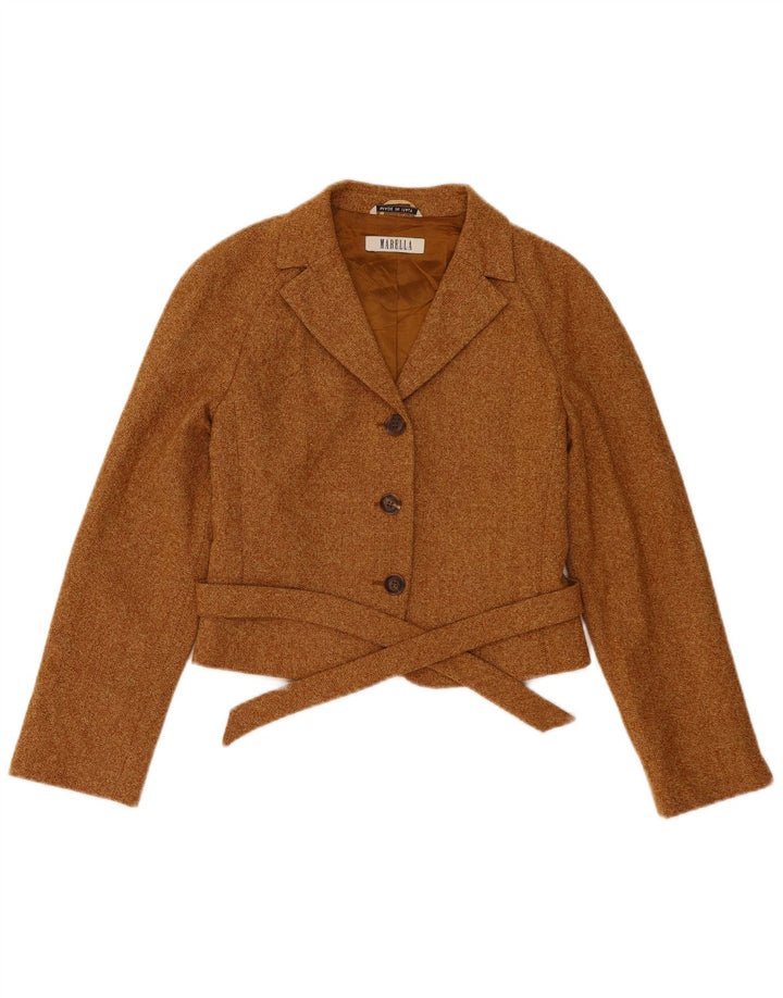 Marella Womens Crop 3 Button Blazer Jacket UK 10 Small Brown Wool