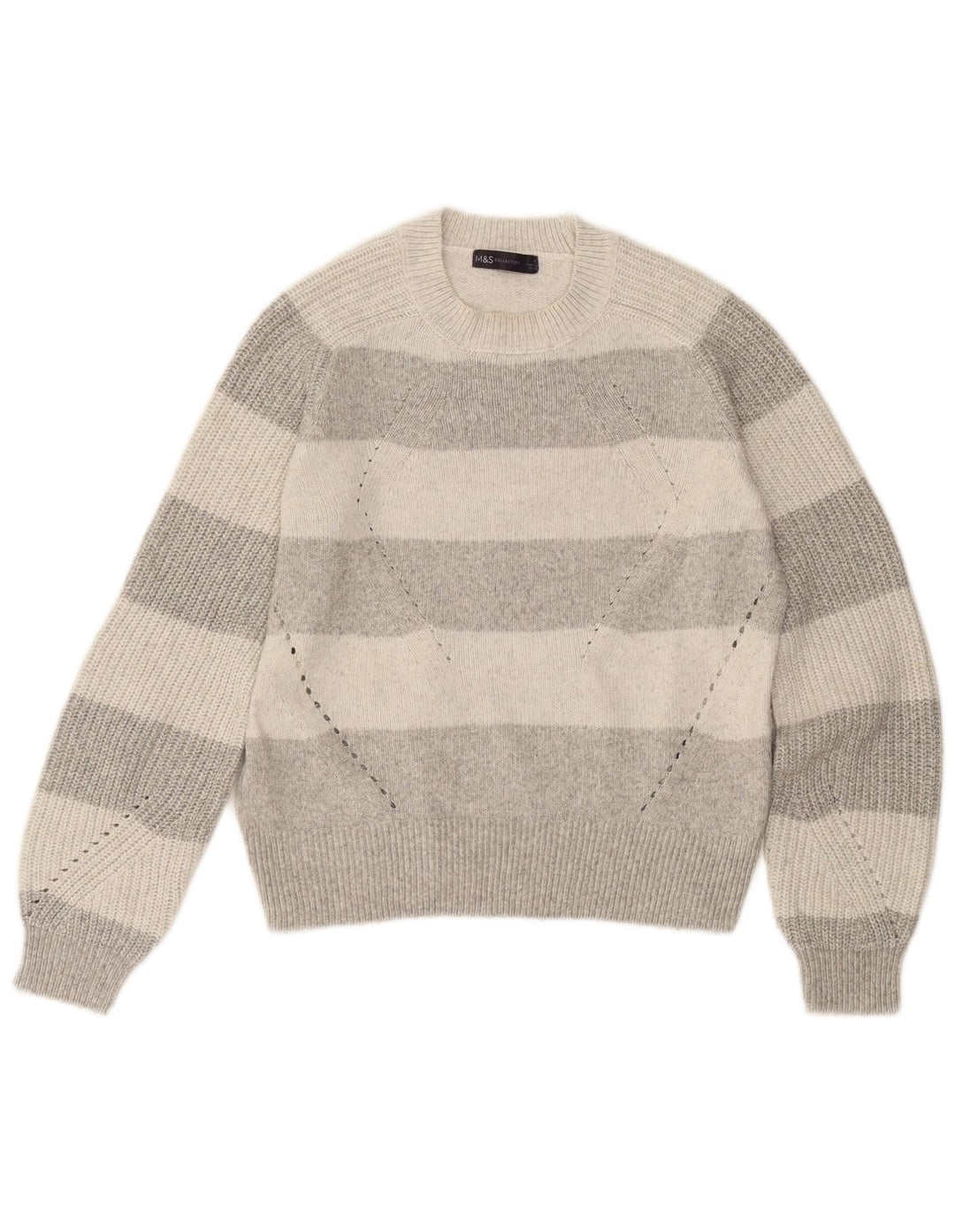 Zara Womens Crew Neck Jumper Sweater UK 10 Small Grey Striped Polyester