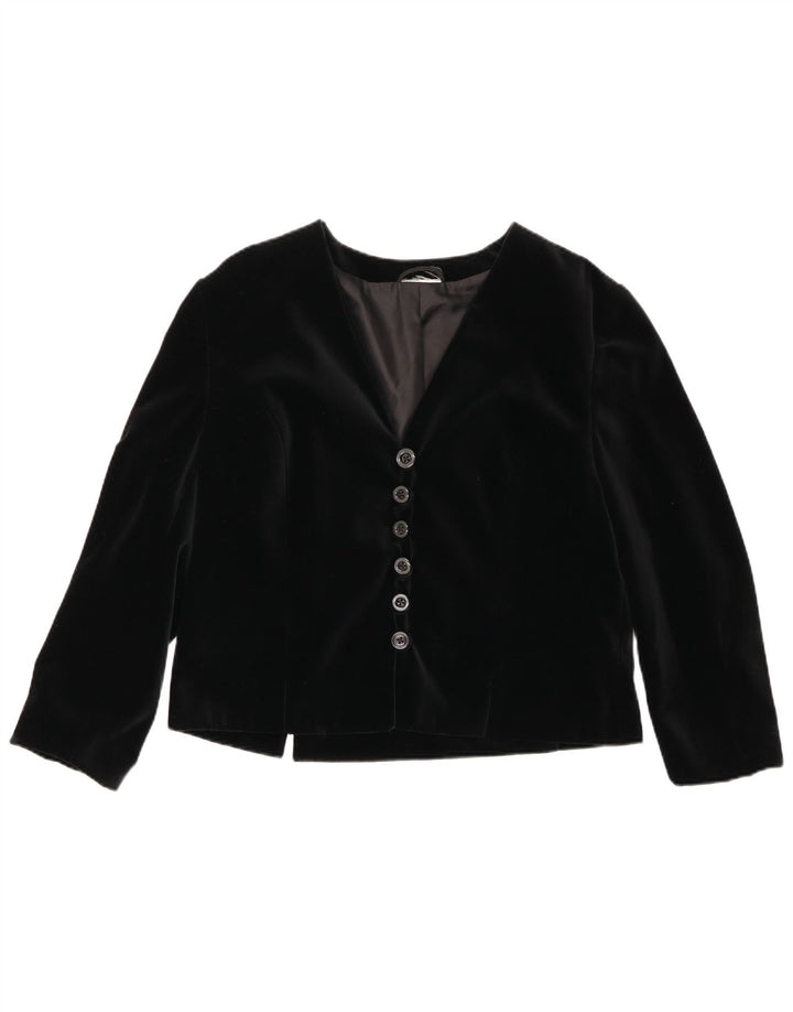 Vintage Womens Velvet 6 Button Blazer Jacket UK 14 Medium Black Cotton