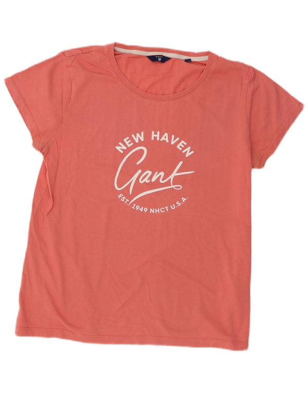 Gant Womens Graphic T-Shirt Top UK 14 Large Pink Cotton