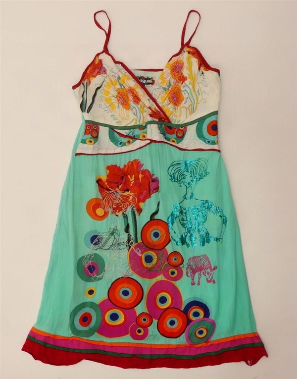 Desigual Womens Graphic Sundress EU 40 Mittelblaue Blumenviskose