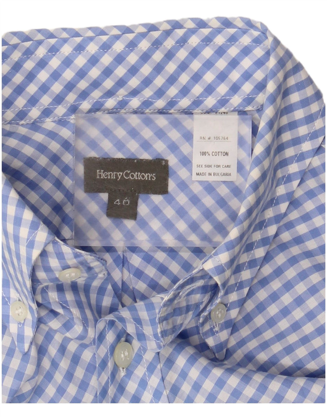 HENRY COTTONS Mens Shirt Size 40 Medium Blue Gingham Cotton