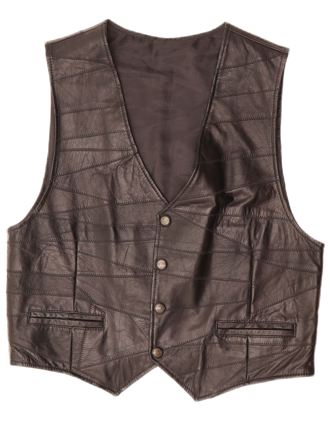 VINTAGE Chaleco de cuero para hombre Medio Negro
