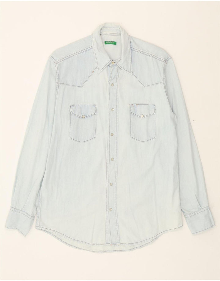 BENETTON Mens Denim Shirt Medium Blue Cotton Vintage Benetton and Second-Hand Benetton from Messina Hembry 