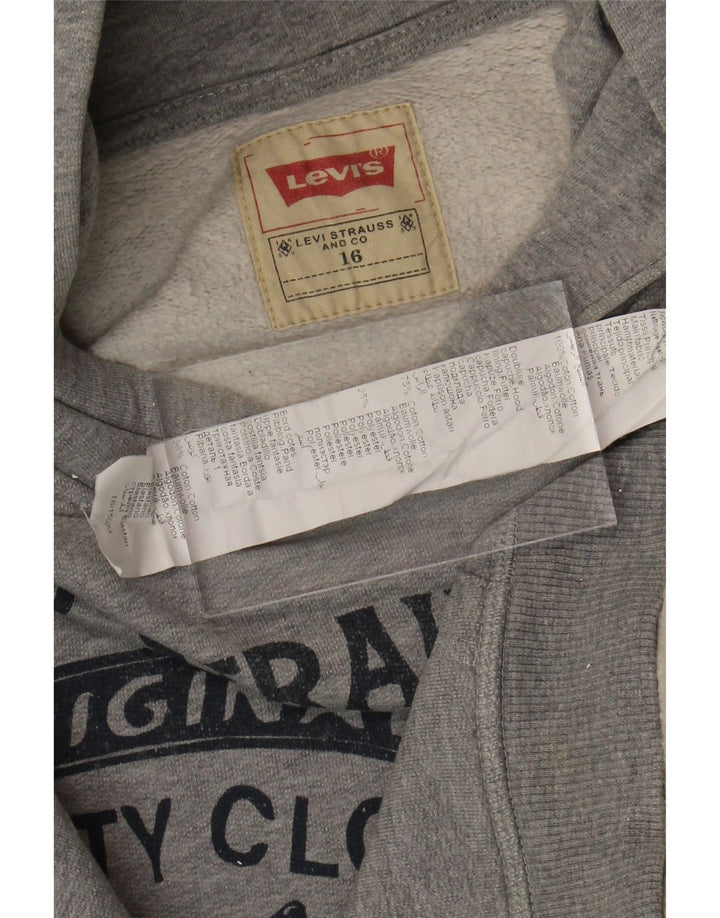 LEVI'S Boys Graphic Hoodie Jumper 15-16 Years Grey Cotton Vintage Levi's and Second-Hand Levi's from Messina Hembry 