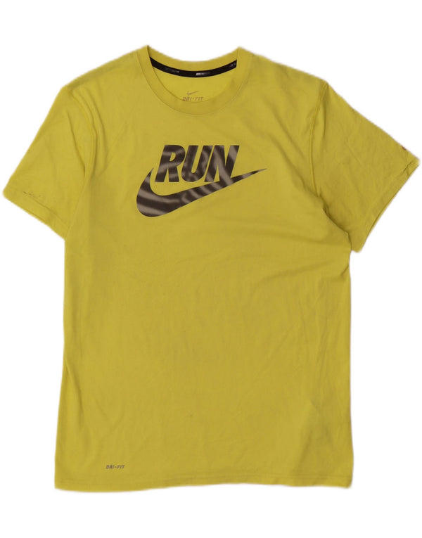 Nike Mens Dri Fit Graphic T-Shirt Top Medium Yellow Polyester