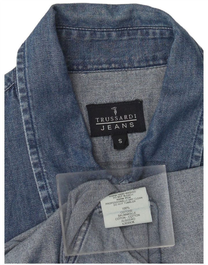 Trussardi Jeans Mens Denim Shirt Small Blue Cotton