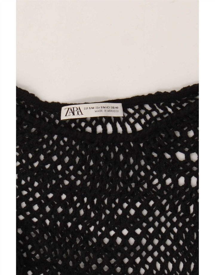 Zara Womens Crochet See Through Top UK 10 Small Black
