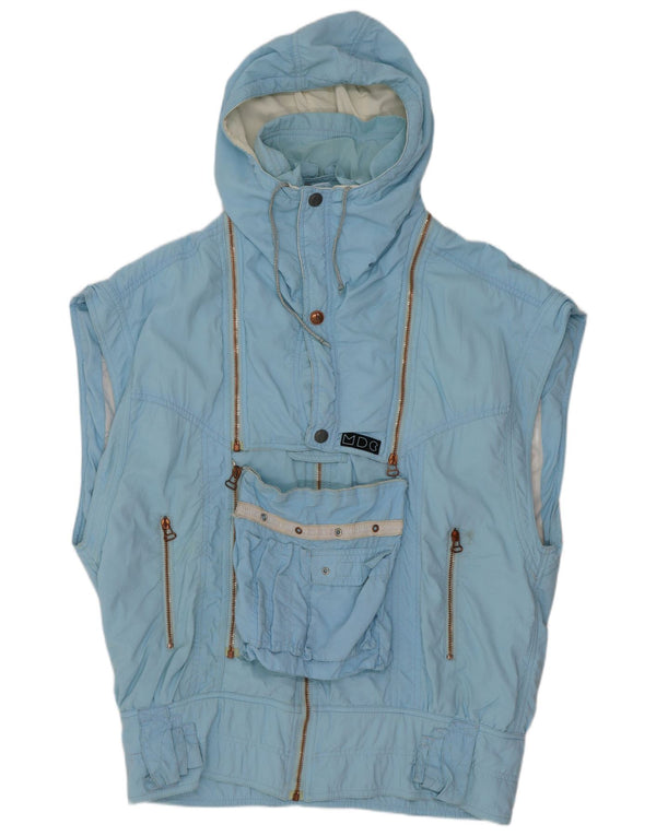 Vintage hombres con capucha Anorak Gilet Reino Unido 42 XL poliéster azul retro