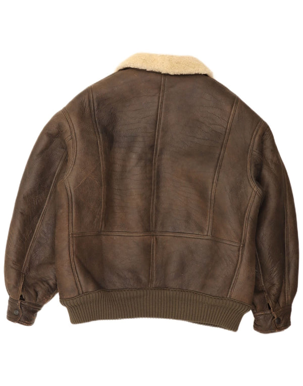Vintage Herre Bomber Shearling Jacket UK 36 Small Brown
