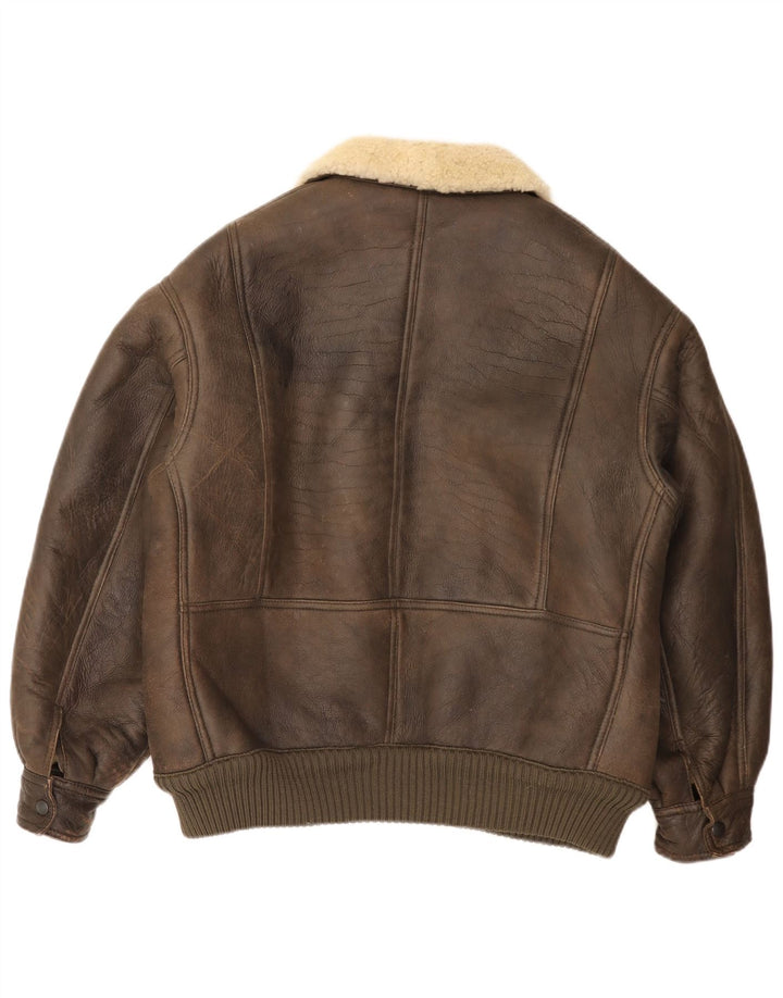 Vintage Mens Bomber Shearling Jacket UK 36 Small Brown