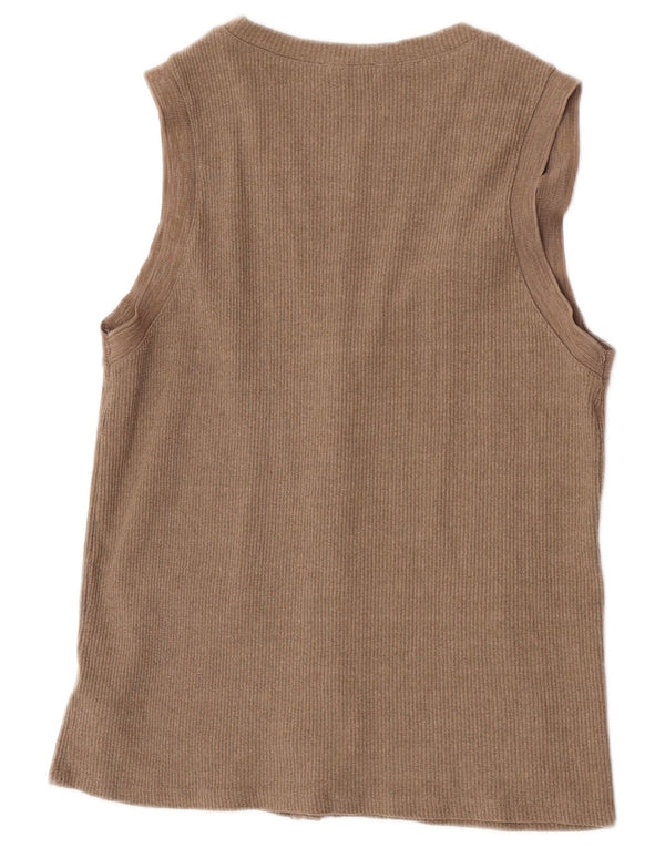 Zara Womens Sleeveless Cardigan Sweater UK 10 Small Beige Acrylic