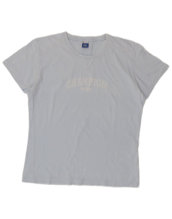 Champion Womens Graphic T-Shirt Top UK 18 XL Blue Cotton