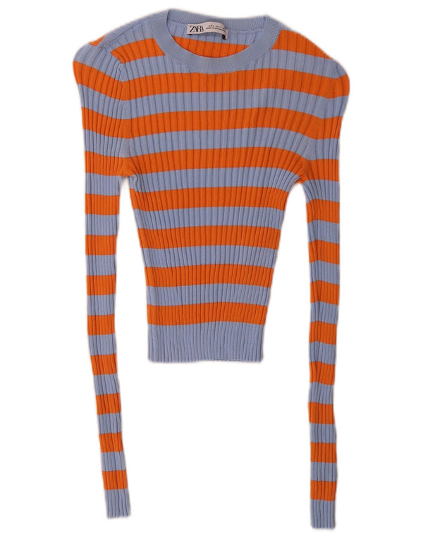 Maglione corto con scollo a barca da donna Zara UK 10 piccolo a righe arancioni