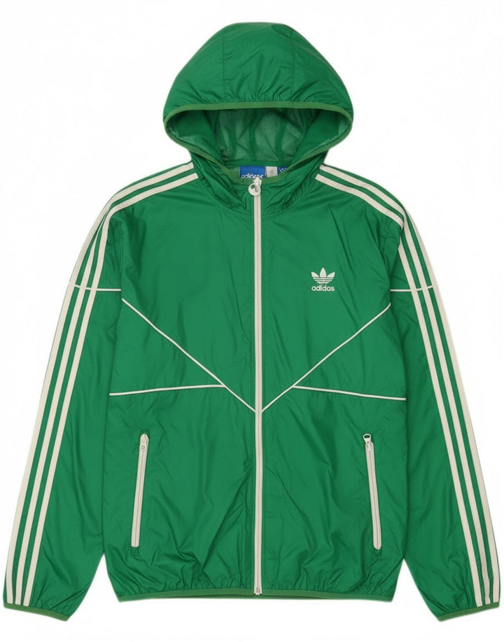 Adidas Mens Hooded Rain Jacket UK 38 Medium Green Nylon