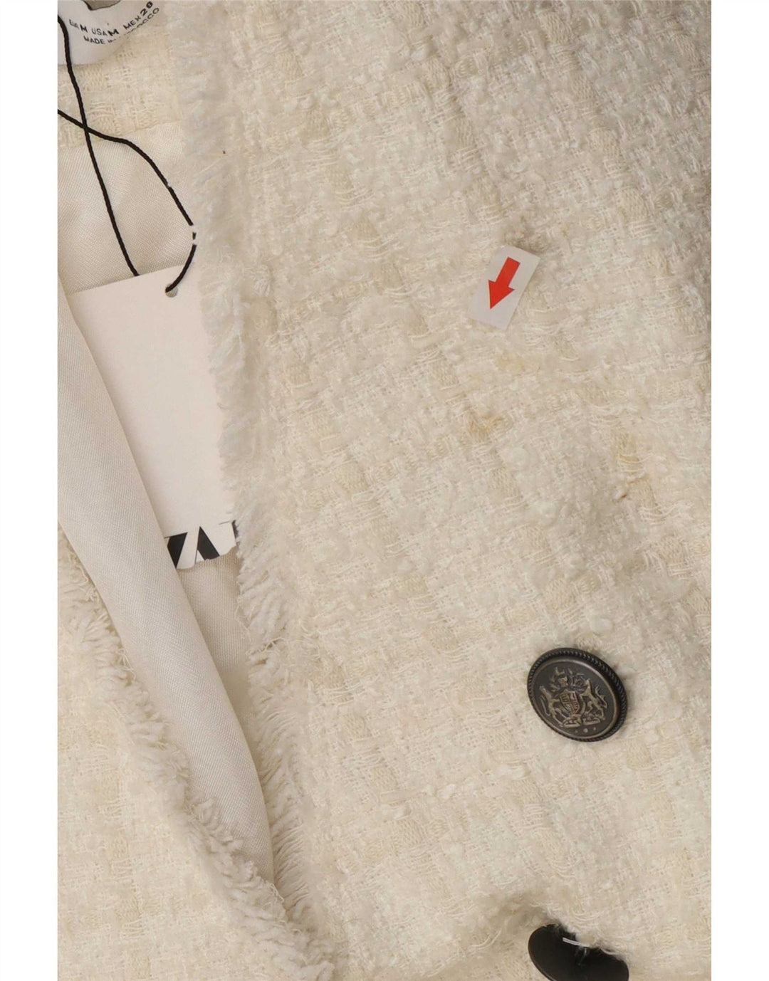 Zara Veste blazer croisée pour femme UK 12 à carreaux blancs moyens