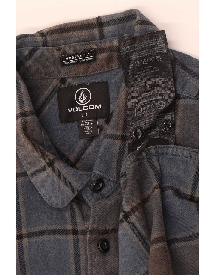 Volcom Mens Modern Fit Flannel Shirt Large Blue Plaid Cotton