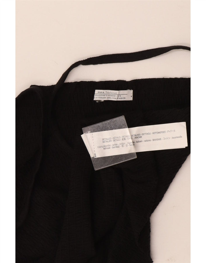 Zara Womens Crop Cami Top UK 12 Coton Noir Moyen