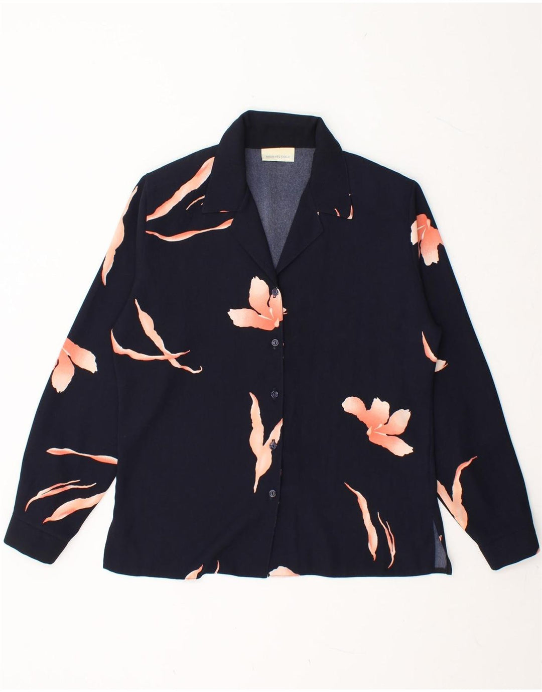 MICHAEL GOLD Womens Shirt Blouse UK 12 Medium Navy Blue Floral Polyester Vintage Michael Gold and Second-Hand Michael Gold from Messina Hembry 