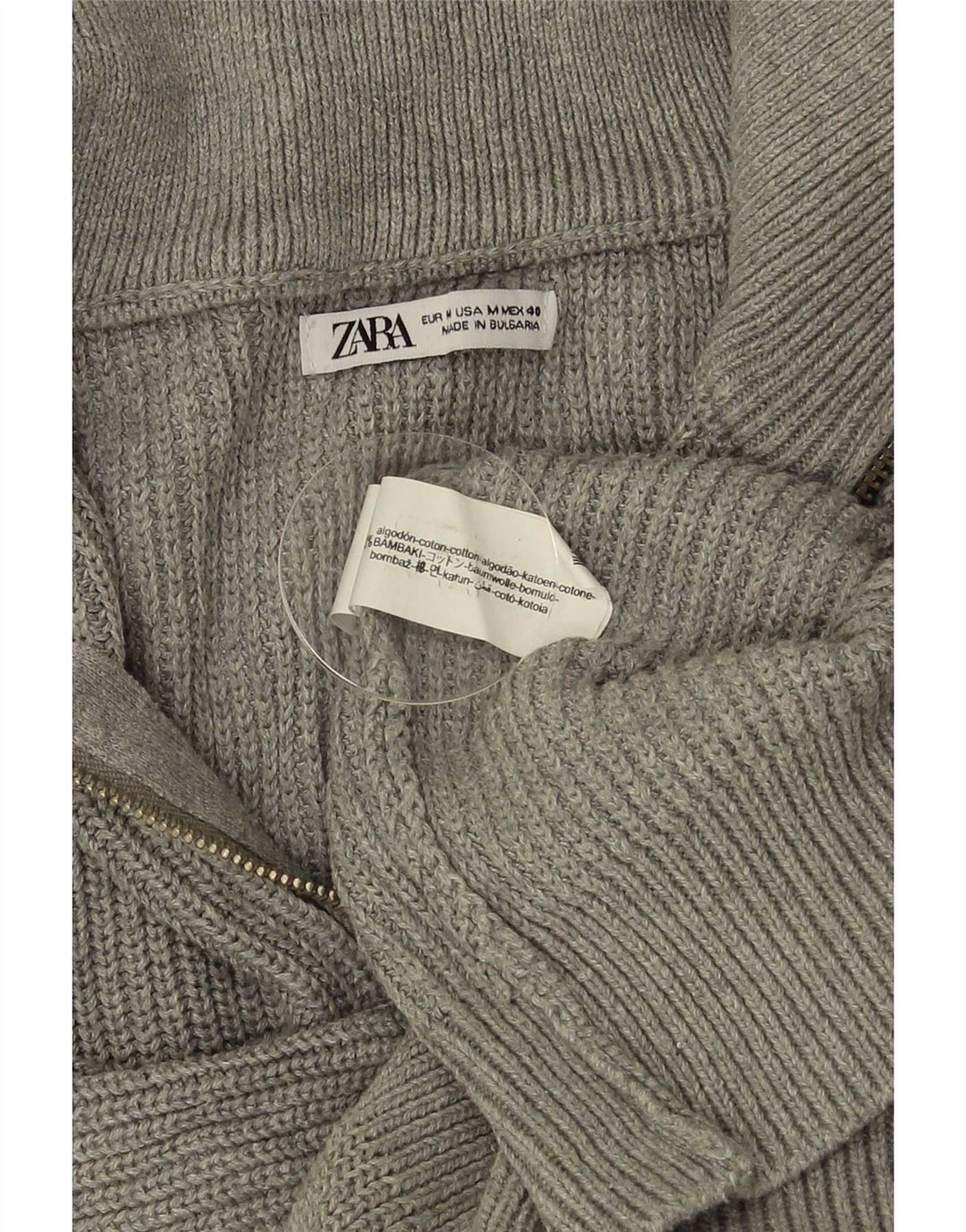 Zara Mens Zip Neck Jumper Sweater Medium Grey Cotton
