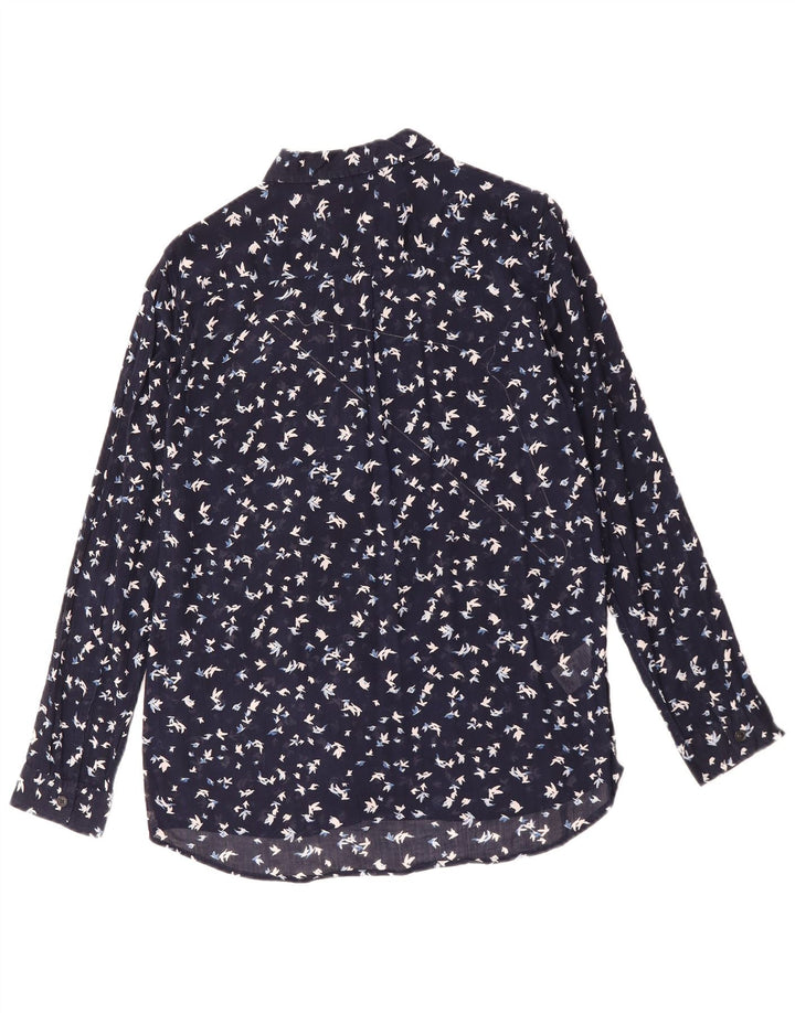 Eddie Bauer Womens Abstract Pattern Shirt UK 16 Large Navy Blue Cotton
