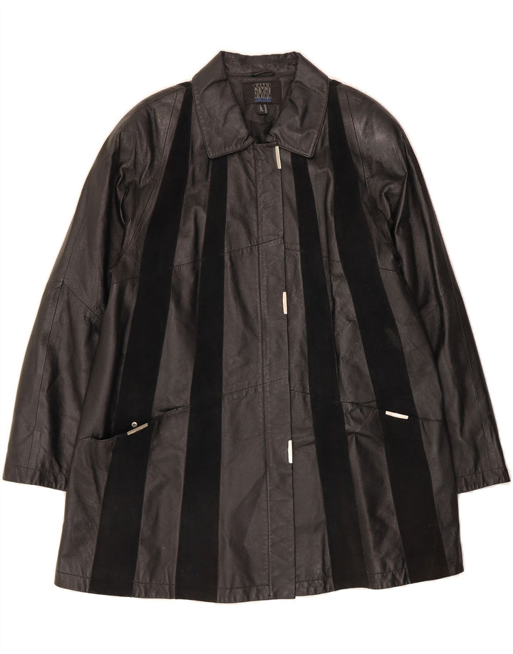 GIORGIO MOBIANI Womens Leather Coat UK 16 Large  Black Striped Leather Vintage Giorgio Mobiani and Second-Hand Giorgio Mobiani from Messina Hembry 