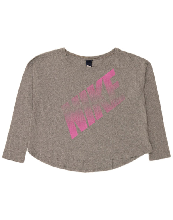 Damska koszulka Nike Crop Oversize Graphic Top z długim rękawem UK 18 XL Szara nakrapiana
