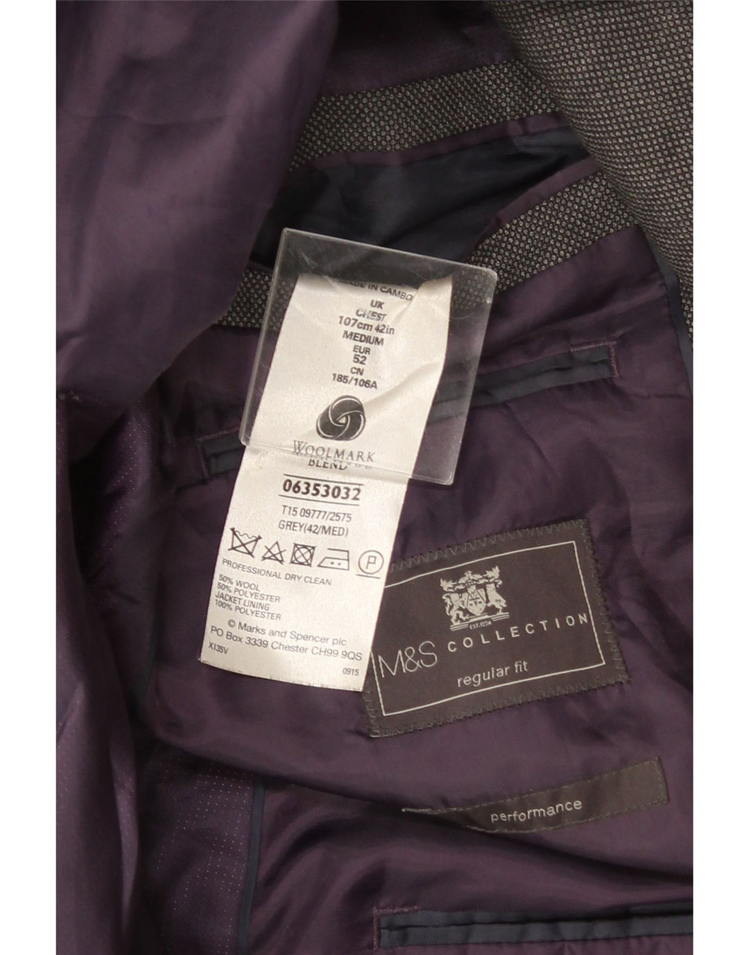 Marks & Spencer Veste blazer coupe régulière à 2 boutons pour homme UK 42 Large Gris