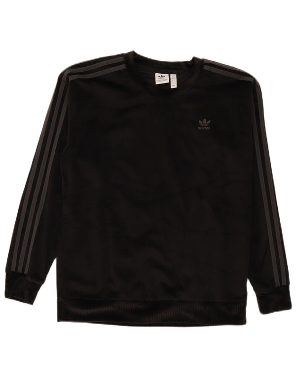 Adidas Damen Übergroßer Velours-Sweatshirt-Pullover UK 6 XS Schwarz Polyester