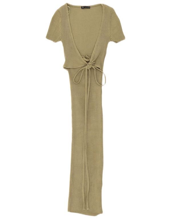 Zara Dame Maxi Dress UK 8 Small Khaki Cotton