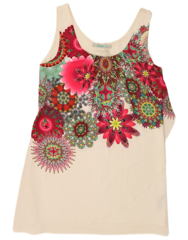 Desigual Womens Sleeveless Tunic Top EU 44 XL White Floral Polyester