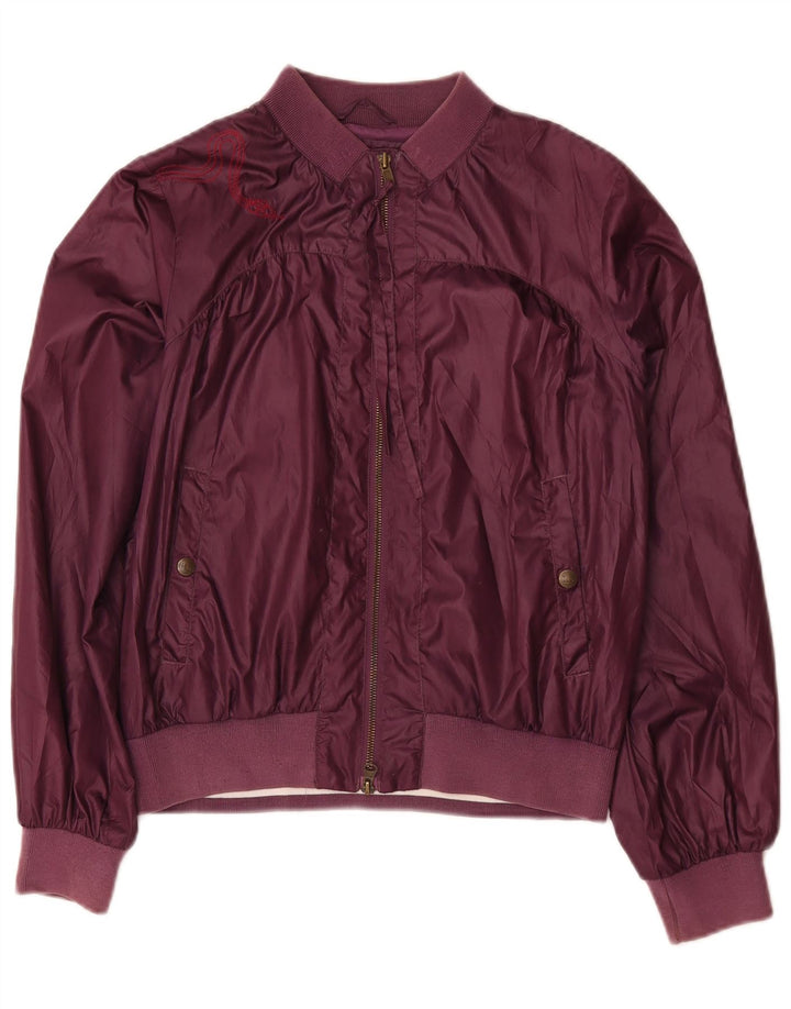 Lee Kvinder grafisk bomberjakke UK 14 Medium Burgundy Polyester