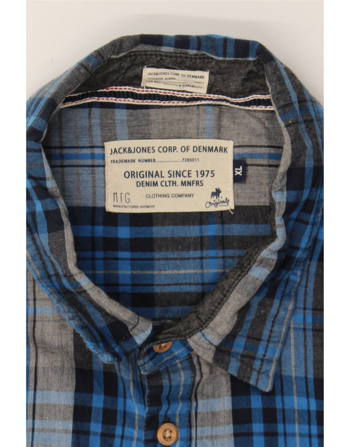 JACK & JONES Mens Shirt XL Blue Plaid Cotton Vintage Jack & Jones and Second-Hand Jack & Jones from Messina Hembry 